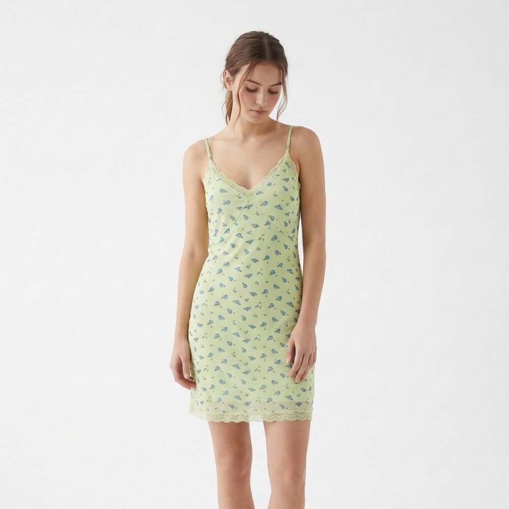 Wild Fable Babydoll Dress Green Floral Y2K Lace Mesh Indie Sleeze Sleeveless XL